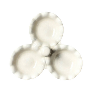 Signature White Ruffle Three Bowl Server