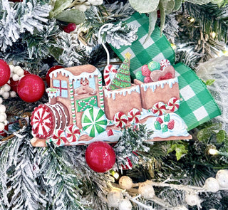 Snow Gingerbread Train Ornament
