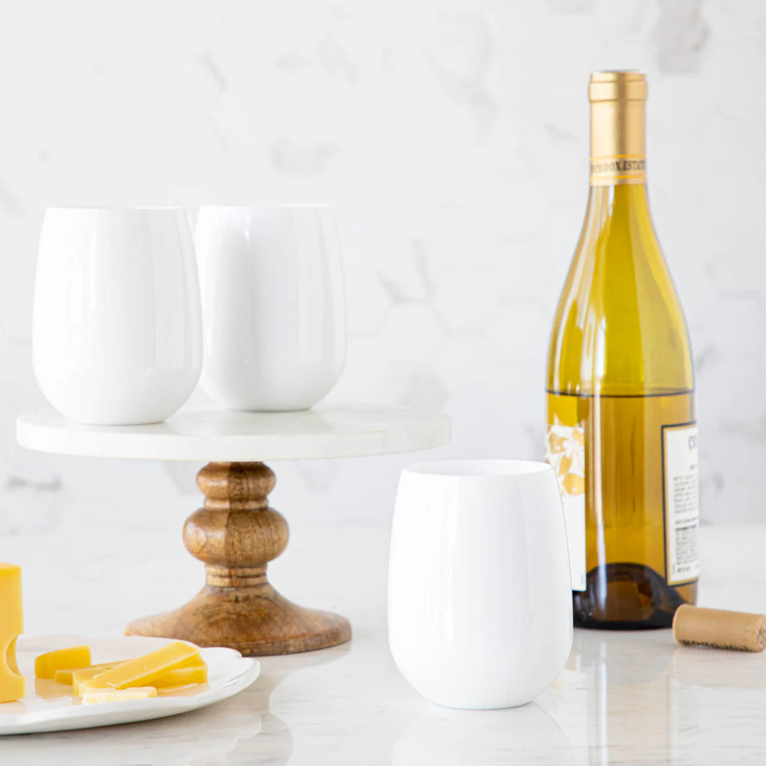 White Stemless Wine Glass  Miss Cayce's
