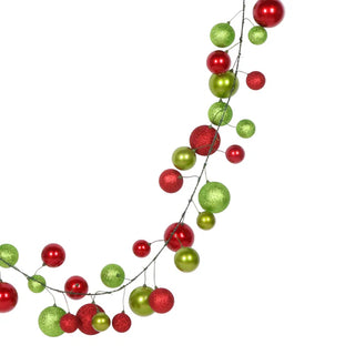 Red & Lime Green, Glitter & Candy Apple Ball Garland, 10',