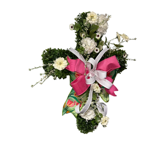 Boxwood Cross with Flowers