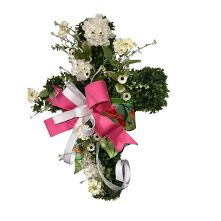 Boxwood Cross with Flowers