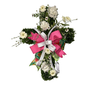 Boxwood Cross with Flowers