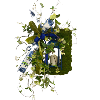 Moss Wreath with Blue Lantern