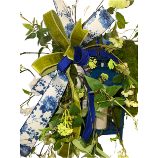 Moss Wreath with Blue Lantern