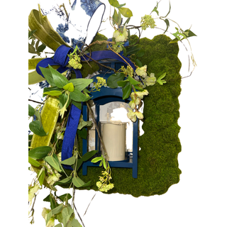 Moss Wreath with Blue Lantern