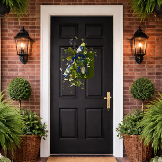 Moss Wreath with Blue Lantern
