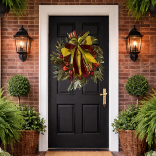 Fall Pomegranate Wreath with Bow