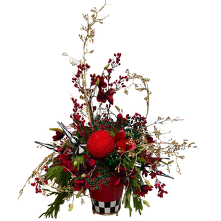 Red & Black Checkered Footed Planter