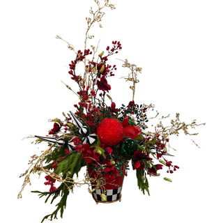 Red & Black Checkered Footed Planter