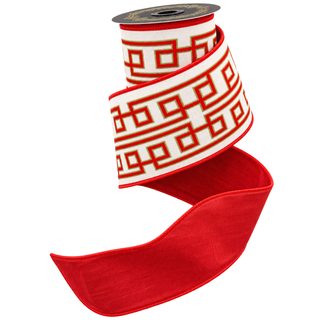 Red Imperial Embroidered Canvas Dupion Ribbon, 4" X 5YD