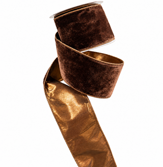 Dark Brown Velvet Metallic Fused Ribbon, 4" X 10YD