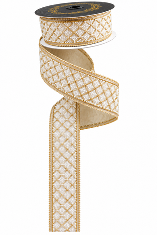Ivory & Gold Beaded Dupion Ribbon, 1.5" X 5YD