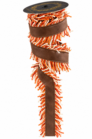 Orange Pleather Fringe Ribbon, 4" X 10YD