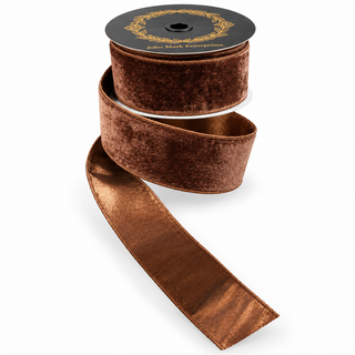 Dark Brown Velvet Metallic Fused Ribbon, 2.5" X 10YD