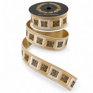 Platinum Gold Chenille Metallic Square Trim Ribbon, 1" X 5YD