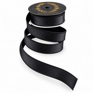 Black Satin Double Fused Ribbon, 1" X 10YD