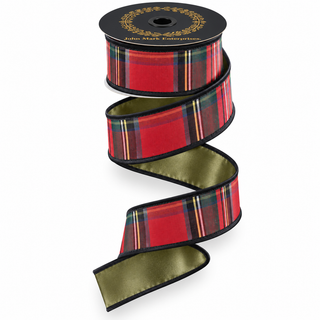 Olive Royal Stewart Plaid Fused Ribbon, 2.5" X 10YD