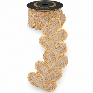 Gold Sequin Leaf Trim Ribbon, 1" X 5YD