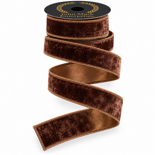 Dark Brown Velvet Metallic Fused Ribbon, 1" X 10YD