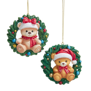 Teddy Bear In Wreath Ornament
