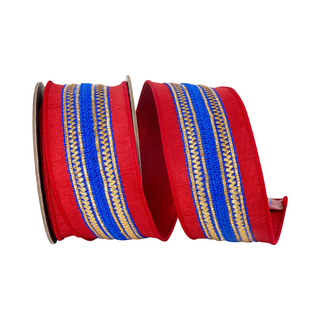 Nutcracker Stripe Red Trim Dupioni Ribbon, 2.5"X 5YD