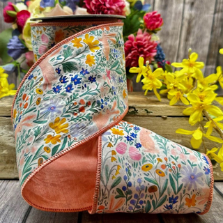 Watercolor Floral Bunny Ribbon, 4’’ X 10YD