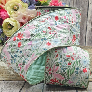 Watercolor Floral Bunny Ribbon, 4“x 10YD