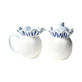 Iris Blue Drop Ruffle Cream and Sugar Set