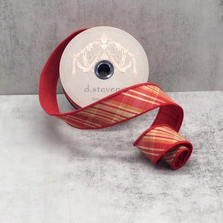 Braeburn Plaid Cranberry and Tan Ribbon, 1.5" X 10YD