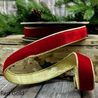 Lush Velvet Metallic Red and Gold Ribbon, 1" X 10YD
