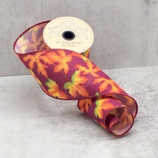 Natural Linen Scattered Leaves Ribbon, 4" X 10YD