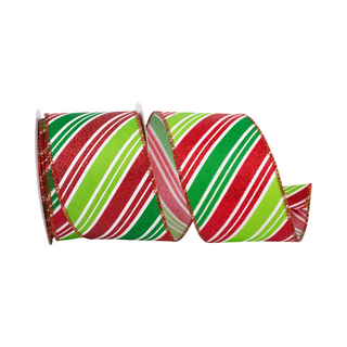 Red and Green Holiday Stripes Glitter Ribbon, 2.5" X 10YD
