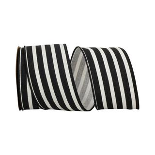 Black and White Stripe Wired Edge Ribbon, 2.5" X 10YD