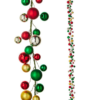 Red, Green & Gold Ball Garland, 6'