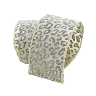 Silver Beige Leopard Ribbon, 2.5" X 10YD
