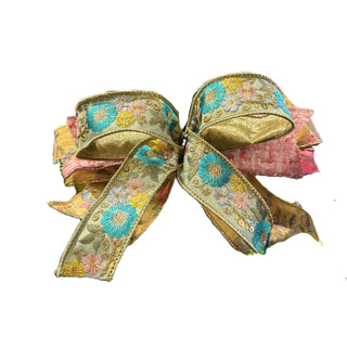 Metallic Dupion Embroidery Flowers Ribbon, 1.5“ x 5YD