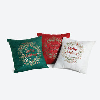 Merry Christmas Wreath Chenille Pillow