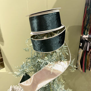 Dark Green Smooth Velvet Fused Ribbon, 2.5" X 10YD