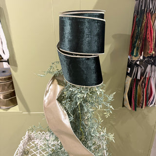 Dark Green Smooth Velvet Fused Ribbon, 4" X 10YD