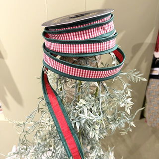 Emerald Taffeta Mini Checks Fused Ribbon, 1" X 10YD