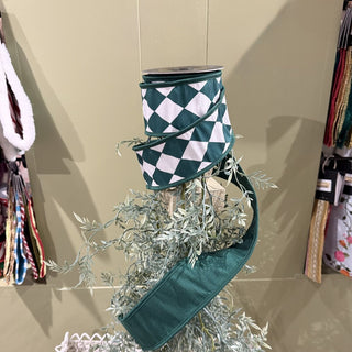 Green Harlequin Fused Metallic Ribbon, 2.5" X 5YD