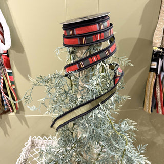 Olive Royal Stewart Plaid Fused Ribbon, 1" X 10YD