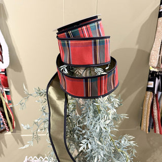Olive Royal Stewart Plaid Fused Ribbon, 2.5" X 10YD