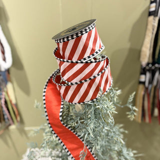 Candy Stripe Ribbon with Black Trim, 2.5" X 10YD