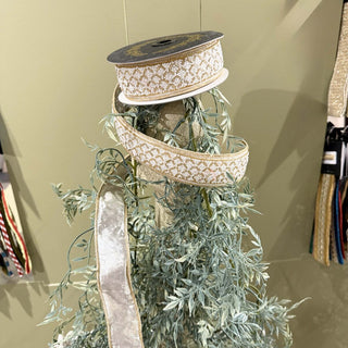 Ivory & Gold Beaded Dupion Ribbon, 1.5" X 5YD