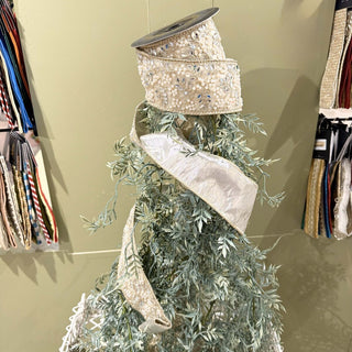 Gold & Platinum Jeweled Pearl Trim Ribbon, 2.5" X 5YD
