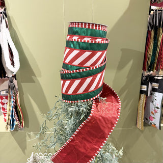 Green Metallic Candy Stripe Dupion Ribbon, 4" X 10YD