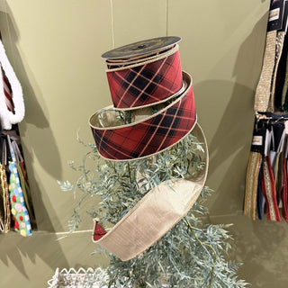 Burgundy Plaid Metallic Gold Ribbon, 2.5" X 10YD