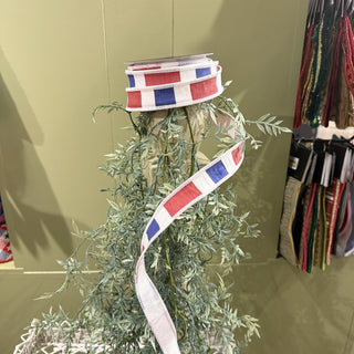 Red, White & Blue Stripe Dupion Ribbon, 1" X 10YD